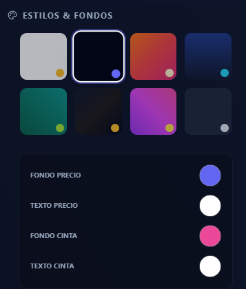 Panel de Estilos y Fondos