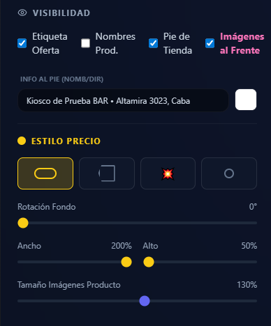 Panel de Visibilidad y Precio
