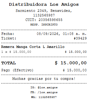 Ticket de caja con el nombre completo de la variante